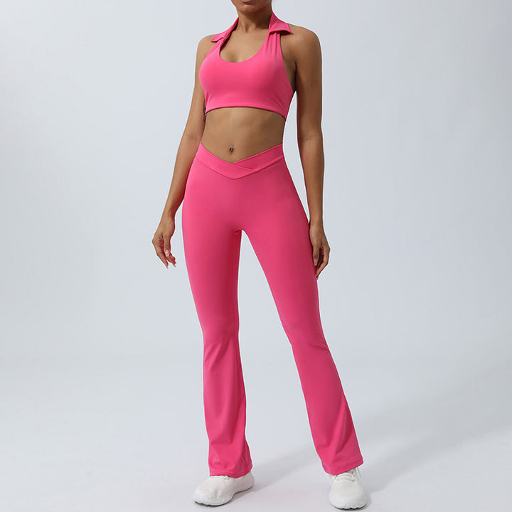 Buddha Stones 2 pezzi allenamento senza maniche top senza schienale pantaloncini pantaloni svasati sport fitness yoga outfit set - Rosa - 2 pezzi (top e pantaloni) - US8-10, UK/AU12-14, EU40-42 (XL)  - image 22
