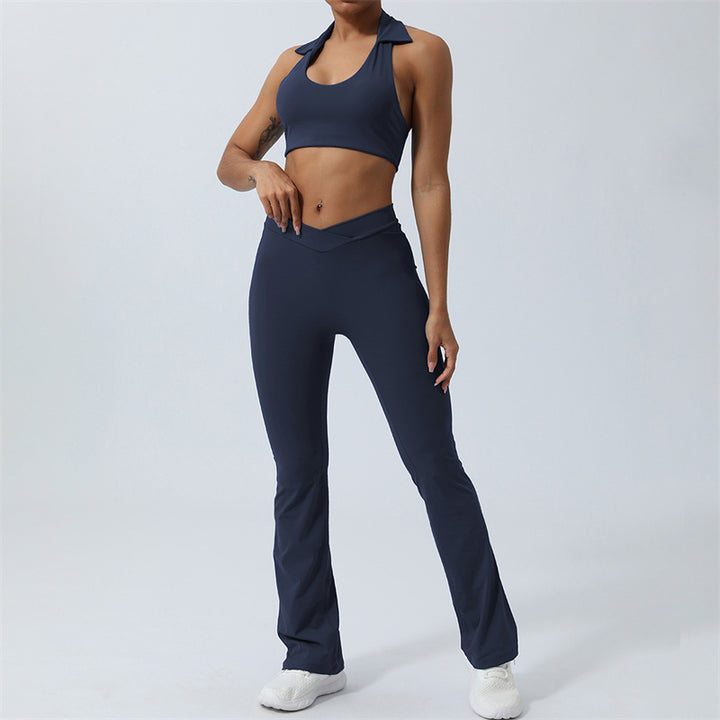 Buddha Stones 2 pezzi allenamento senza maniche top senza schienale pantaloncini pantaloni svasati sport fitness yoga outfit set - Blu navy - 2 pezzi (top e pantaloni) - US8-10, UK/AU12-14, EU40-42 (XL)  - image 26