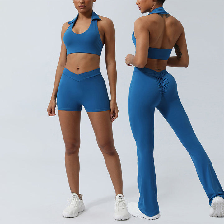 Buddha Stones 2 pezzi allenamento senza maniche top senza schienale pantaloncini pantaloni svasati sport fitness yoga outfit set - image 0
