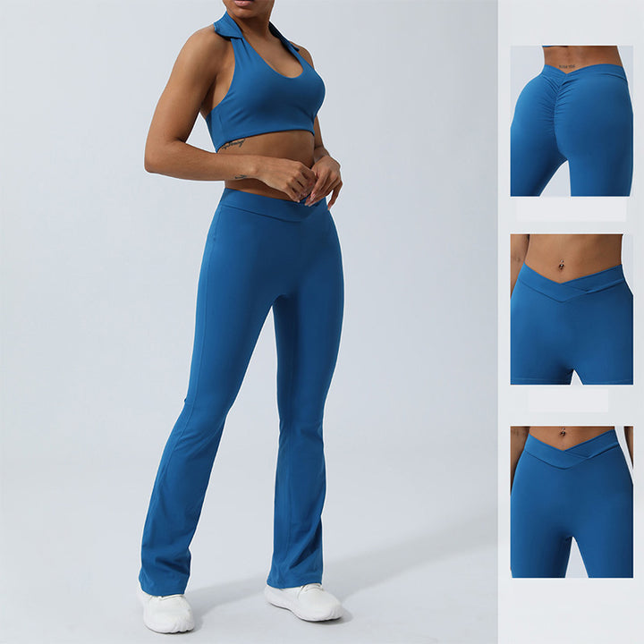 Buddha Stones 2 pezzi allenamento senza maniche top senza schienale pantaloncini pantaloni svasati sport fitness yoga outfit set - image 17