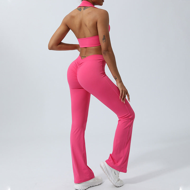 Buddha Stones 2 pezzi allenamento senza maniche top senza schienale pantaloncini pantaloni svasati sport fitness yoga outfit set - image 24