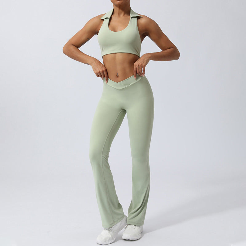 Buddha Stones 2 pezzi allenamento senza maniche top senza schienale pantaloncini pantaloni svasati sport fitness yoga outfit set - image 21