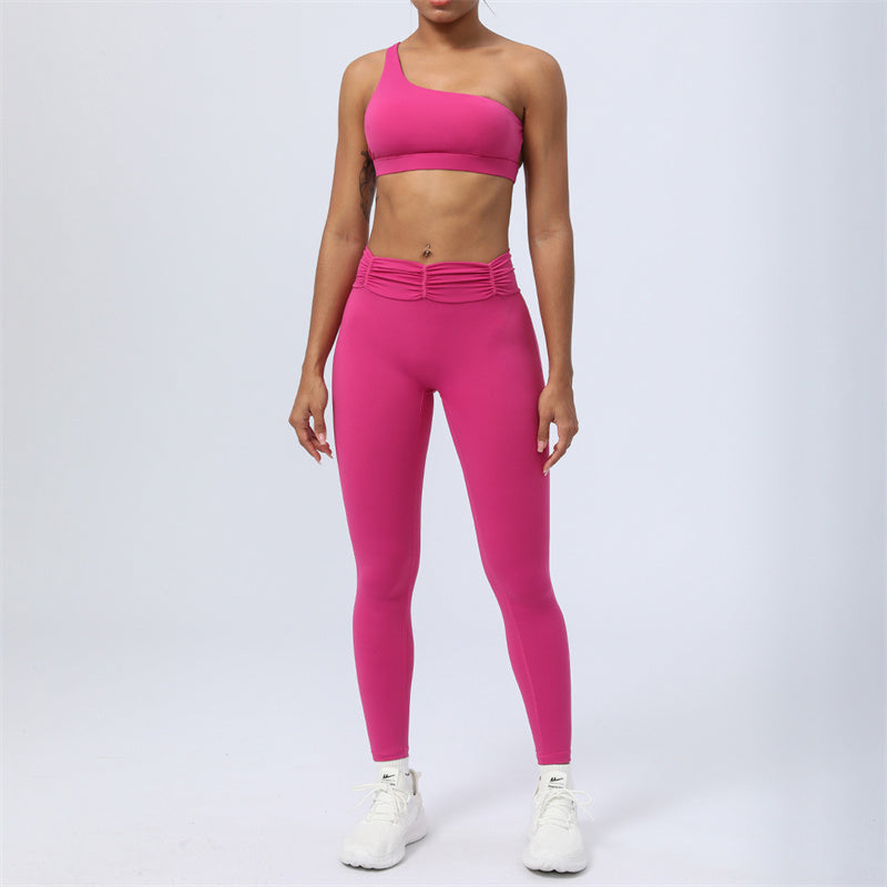 Buddha Stones 2 pezzi senza schienale design asimmetrico top reggiseno pantaloncini leggings pantaloni fitness yoga outfit set - Rosa rossa - 2 pezzi (top e pantaloni) - US12, UK/AU16, EU44 (2XL) - image 22