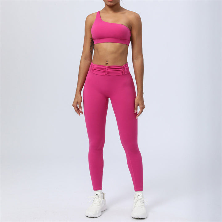 Buddha Stones 2 pezzi senza schienale design asimmetrico top reggiseno pantaloncini leggings pantaloni fitness yoga outfit set - Rosa rossa - 2 pezzi (top e pantaloni) - US12, UK/AU16, EU44 (2XL) - image 22