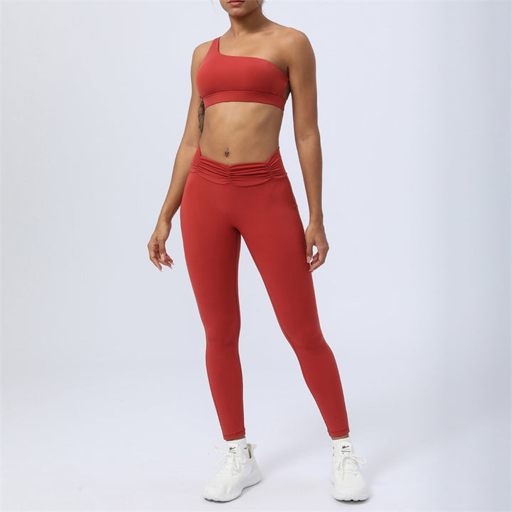 Buddha Stones 2 pezzi senza schienale design asimmetrico top reggiseno pantaloncini leggings pantaloni fitness yoga outfit set - Rosso - 2 pezzi (top e pantaloni) - US12, UK/AU16, EU44 (2XL) - image 11