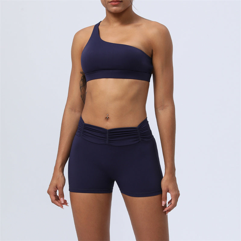 Buddha Stones 2 pezzi senza schienale design asimmetrico top reggiseno pantaloncini leggings pantaloni fitness yoga outfit set - Blu - 2 pezzi (top e pantaloncini) - US12, UK/AU16, EU44 (2XL) - image 25
