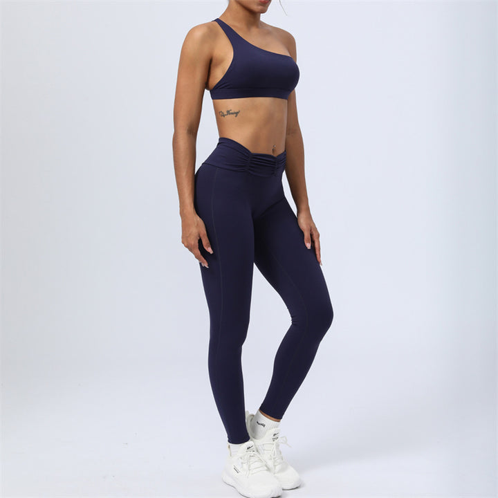 Buddha Stones 2 pezzi senza schienale design asimmetrico top reggiseno pantaloncini leggings pantaloni fitness yoga outfit set - Blu - 2 pezzi (top e pantaloni) - US12, UK/AU16, EU44 (2XL) - image 28
