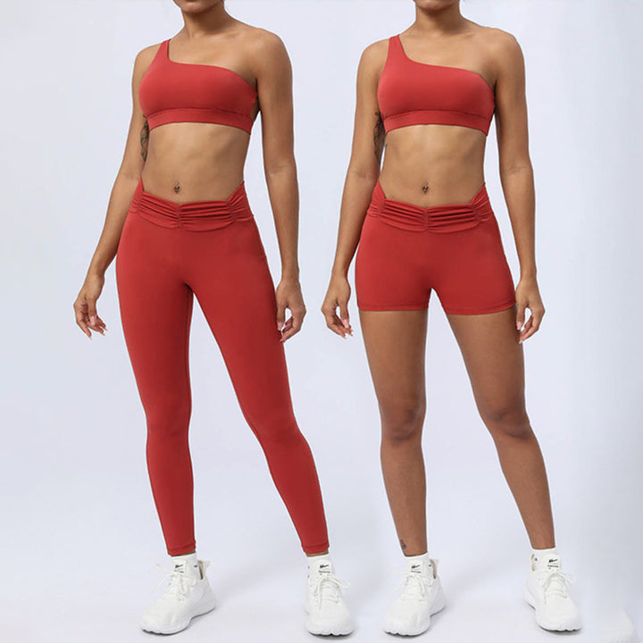 Buddha Stones 2 pezzi senza schienale design asimmetrico top reggiseno pantaloncini leggings pantaloni fitness yoga outfit set - image 8