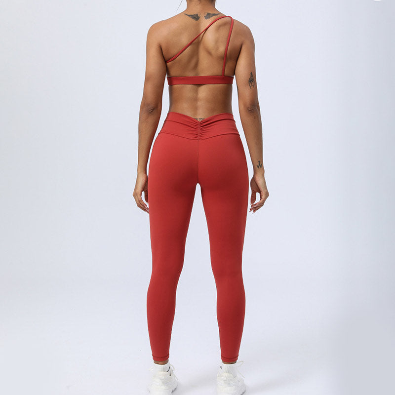 Buddha Stones 2 pezzi senza schienale design asimmetrico top reggiseno pantaloncini leggings pantaloni fitness yoga outfit set - image 12