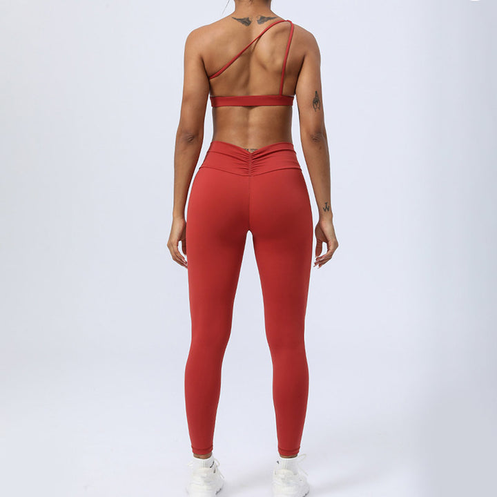 Buddha Stones 2 pezzi senza schienale design asimmetrico top reggiseno pantaloncini leggings pantaloni fitness yoga outfit set - image 12
