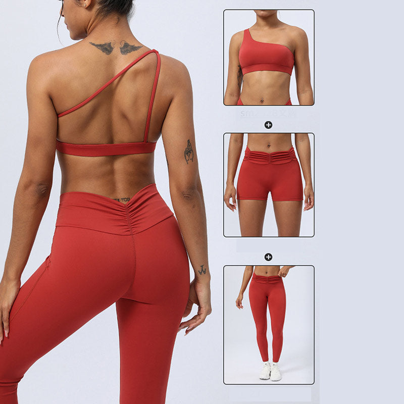 Buddha Stones 2 pezzi senza schienale design asimmetrico top reggiseno pantaloncini leggings pantaloni fitness yoga outfit set - image 14