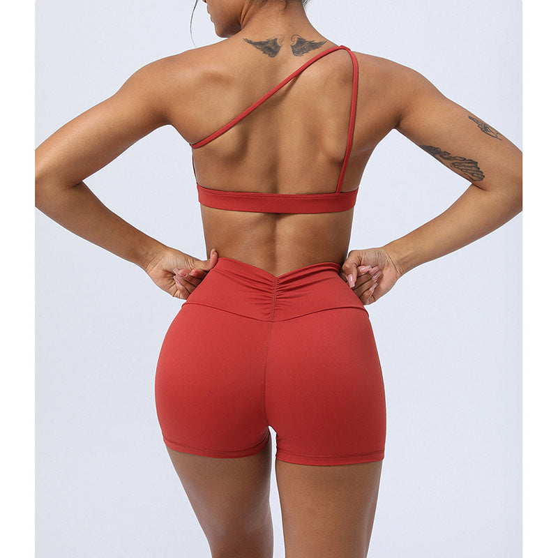 Buddha Stones 2 pezzi senza schienale design asimmetrico top reggiseno pantaloncini leggings pantaloni fitness yoga outfit set - image 10