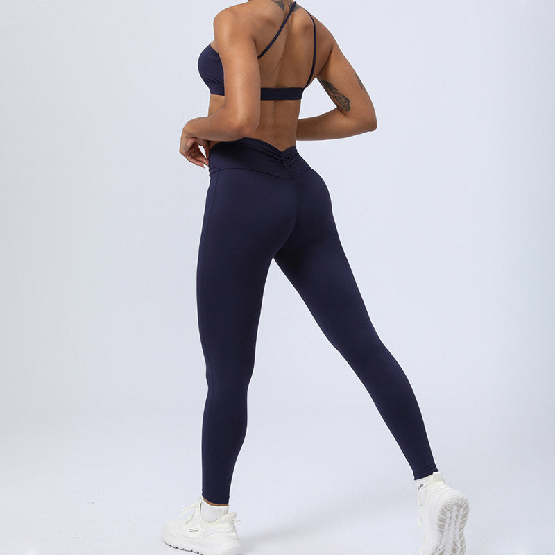 Buddha Stones 2 pezzi senza schienale design asimmetrico top reggiseno pantaloncini leggings pantaloni fitness yoga outfit set - image 29