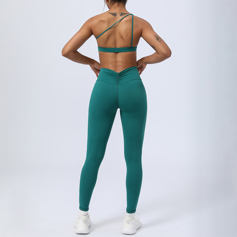 Buddha Stones 2 pezzi senza schienale design asimmetrico top reggiseno pantaloncini leggings pantaloni fitness yoga outfit set - image 5