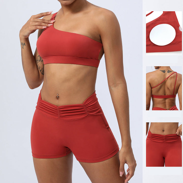 Buddha Stones 2 pezzi senza schienale design asimmetrico top reggiseno pantaloncini leggings pantaloni fitness yoga outfit set - image 9