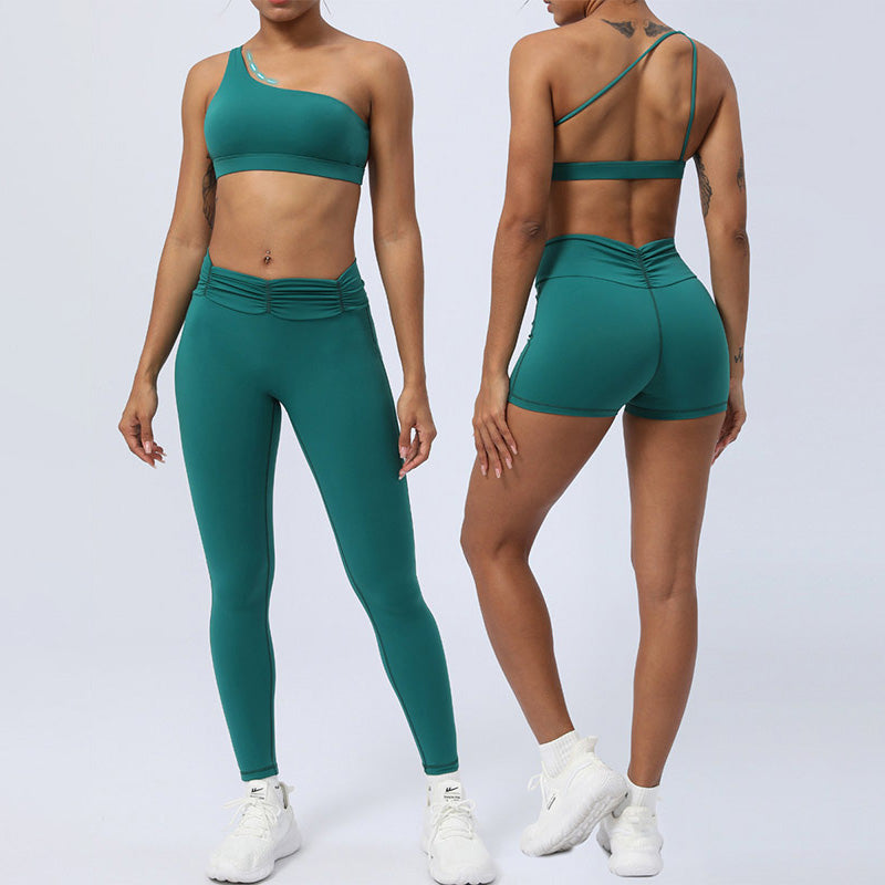 Buddha Stones 2 pezzi senza schienale design asimmetrico top reggiseno pantaloncini leggings pantaloni fitness yoga outfit set - image 0