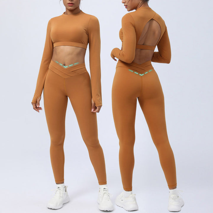 Buddha Stones 2 pezzi manica lunga senza schienale top reggiseno leggings pantaloni fitness yoga outfit set