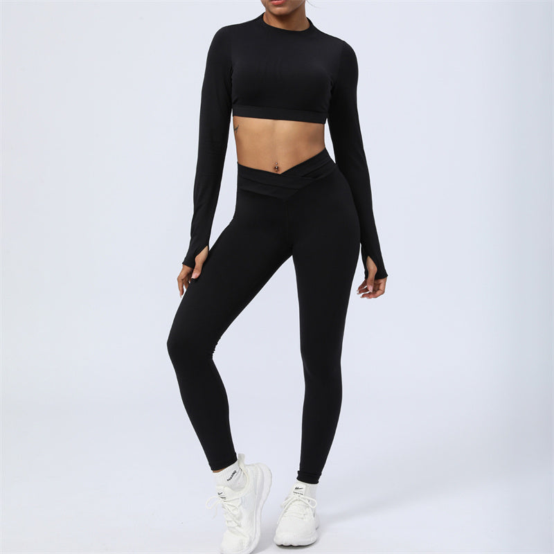 Buddha Stones 2 pezzi manica lunga senza schienale top reggiseno leggings pantaloni fitness yoga outfit set