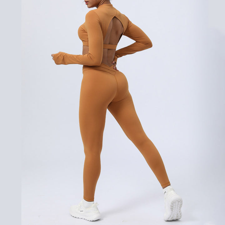 Buddha Stones 2 pezzi manica lunga senza schienale top reggiseno leggings pantaloni fitness yoga outfit set