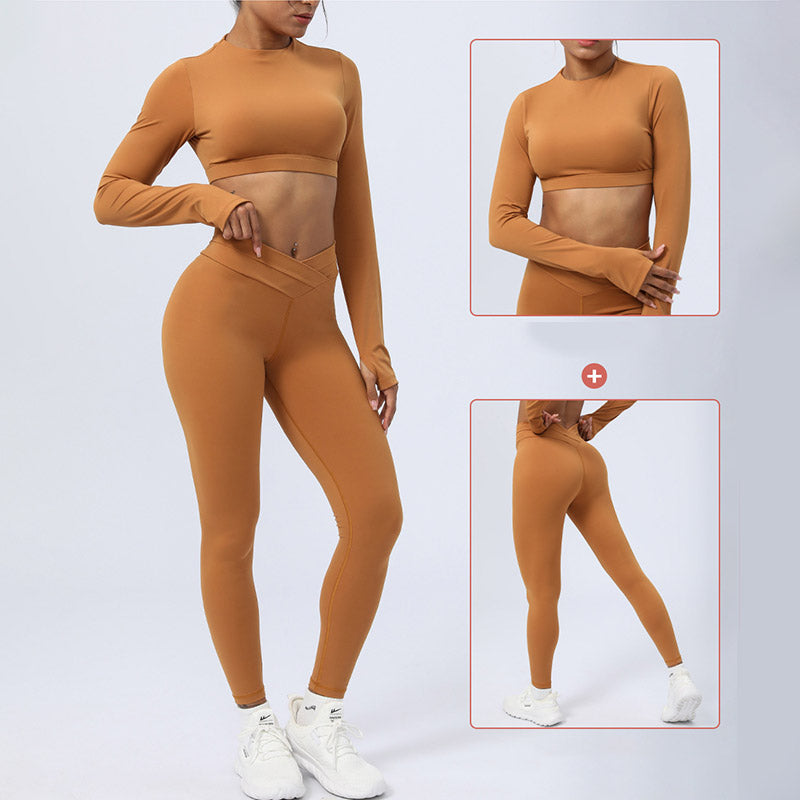 Buddha Stones 2 pezzi manica lunga senza schienale top reggiseno leggings pantaloni fitness yoga outfit set