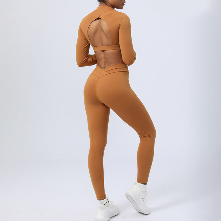 Buddha Stones 2 pezzi manica lunga senza schienale top reggiseno leggings pantaloni fitness yoga outfit set - image 2