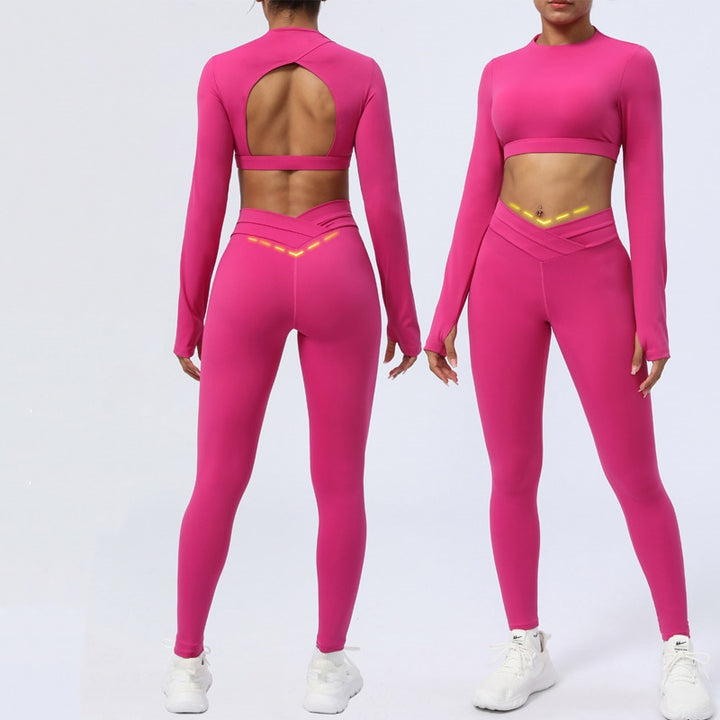 Buddha Stones 2 pezzi manica lunga senza schienale top reggiseno leggings pantaloni fitness yoga outfit set