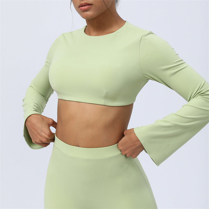 Buddha Stones Top senza spalline a maniche lunghe con reggiseno e pantaloni svasati, completo fitness e yoga - Verde - Superiore - US8-10, UK/AU12-14, EU40-42 (XL)  - image 8
