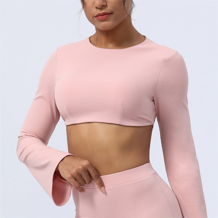 Buddha Stones Top senza spalline a maniche lunghe con reggiseno e pantaloni svasati, completo fitness e yoga - Rosa - Superiore - US8-10, UK/AU12-14, EU40-42 (XL)  - image 38