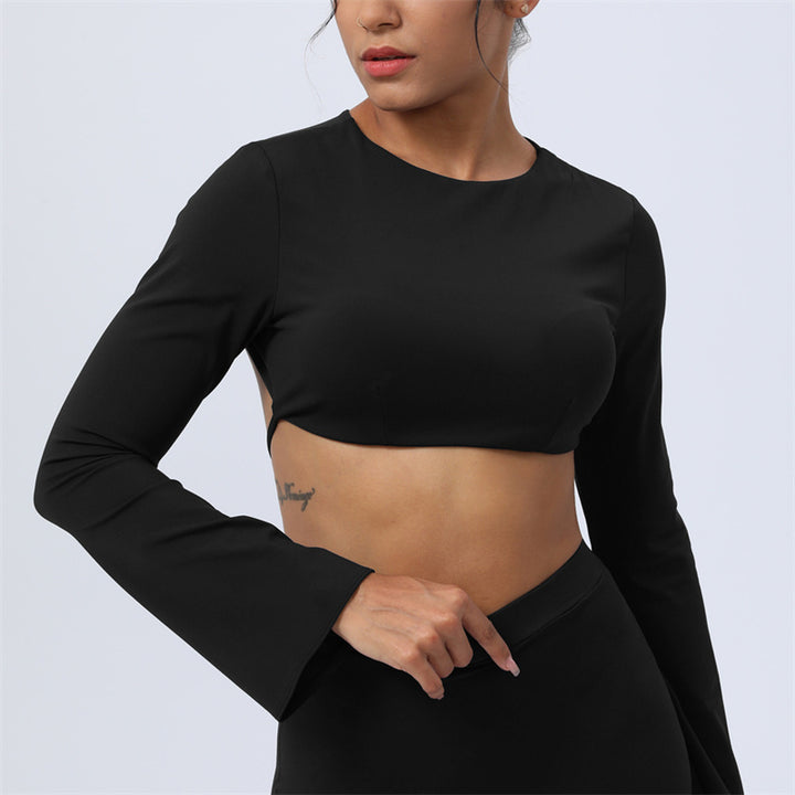 Buddha Stones Top senza spalline a maniche lunghe con reggiseno e pantaloni svasati, completo fitness e yoga - Nero - Superiore - US8-10, UK/AU12-14, EU40-42 (XL)  - image 46