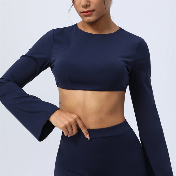Buddha Stones Top senza spalline a maniche lunghe con reggiseno e pantaloni svasati, completo fitness e yoga - Blu scuro - Superiore - US8-10, UK/AU12-14, EU40-42 (XL)  - image 31