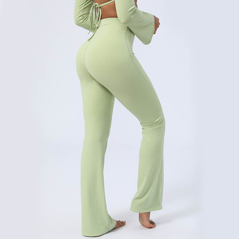 Buddha Stones Top senza spalline a maniche lunghe con reggiseno e pantaloni svasati, completo fitness e yoga - Verde - Pantaloni - US8-10, UK/AU12-14, EU40-42 (XL)  - image 0