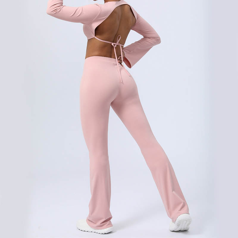 Buddha Stones Top senza spalline a maniche lunghe con reggiseno e pantaloni svasati, completo fitness e yoga - image 41