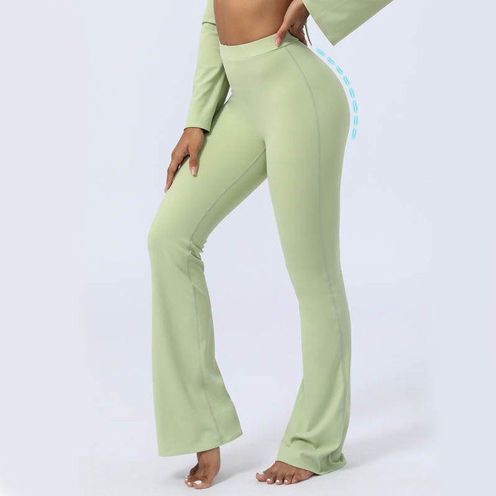 Buddha Stones Top senza spalline a maniche lunghe con reggiseno e pantaloni svasati, completo fitness e yoga - image 3