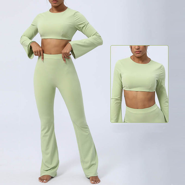 Buddha Stones Top senza spalline a maniche lunghe con reggiseno e pantaloni svasati, completo fitness e yoga - image 12