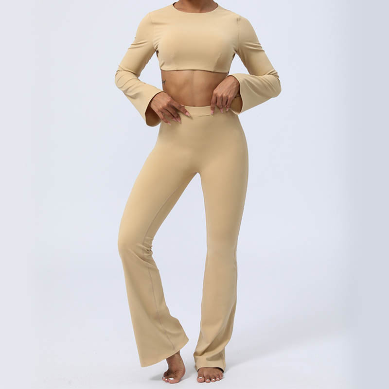 Buddha Stones Top senza spalline a maniche lunghe con reggiseno e pantaloni svasati, completo fitness e yoga - image 26