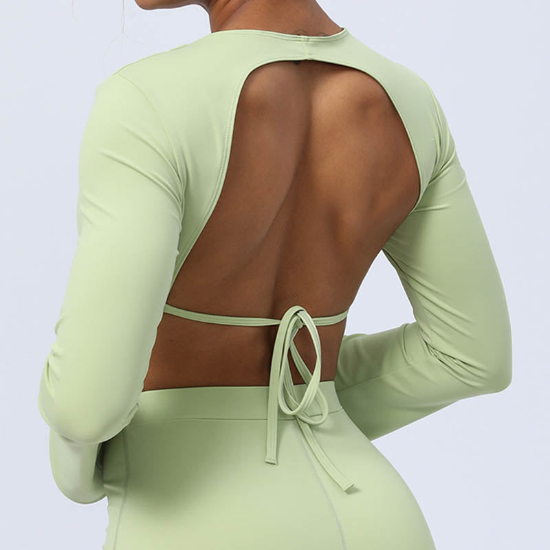 Buddha Stones Top senza spalline a maniche lunghe con reggiseno e pantaloni svasati, completo fitness e yoga - image 9