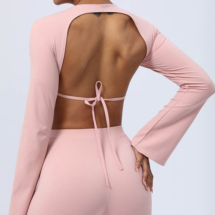 Buddha Stones Top senza spalline a maniche lunghe con reggiseno e pantaloni svasati, completo fitness e yoga - image 39