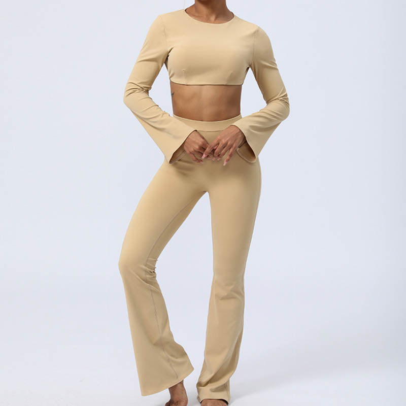 Buddha Stones Top senza spalline a maniche lunghe con reggiseno e pantaloni svasati, completo fitness e yoga - image 27