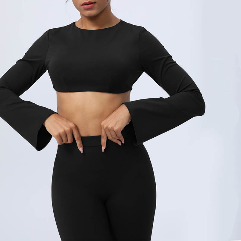 Buddha Stones Top senza spalline a maniche lunghe con reggiseno e pantaloni svasati, completo fitness e yoga - image 48