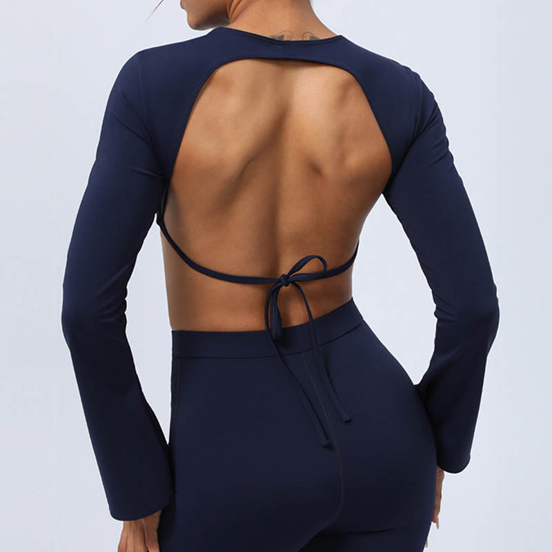 Buddha Stones Top senza spalline a maniche lunghe con reggiseno e pantaloni svasati, completo fitness e yoga - image 32