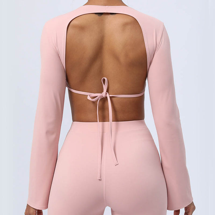 Buddha Stones Top senza spalline a maniche lunghe con reggiseno e pantaloni svasati, completo fitness e yoga - image 40