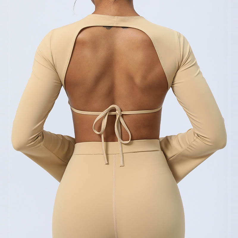Buddha Stones Top senza spalline a maniche lunghe con reggiseno e pantaloni svasati, completo fitness e yoga - image 24