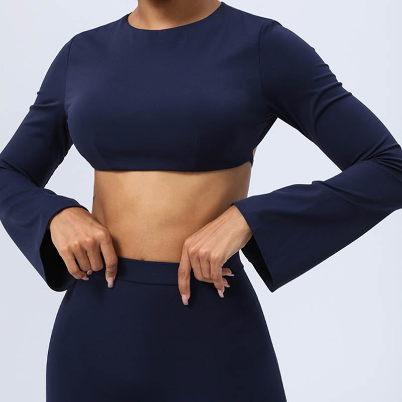 Buddha Stones Top senza spalline a maniche lunghe con reggiseno e pantaloni svasati, completo fitness e yoga - image 33