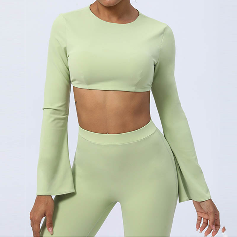 Buddha Stones Top senza spalline a maniche lunghe con reggiseno e pantaloni svasati, completo fitness e yoga - image 10