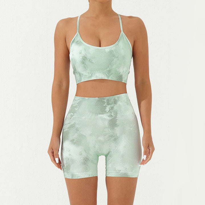 Buddha Stones 2 pezzi Camo Print senza schienale Criss-Cross Strap Top Reggiseno Pantaloncini Leggings Pantaloni Fitness Yoga Outfit Set - Verde - 2 pezzi (top e pantaloncini) - US8-10, UK/AU12-14, EU40-42 (L) - image 20