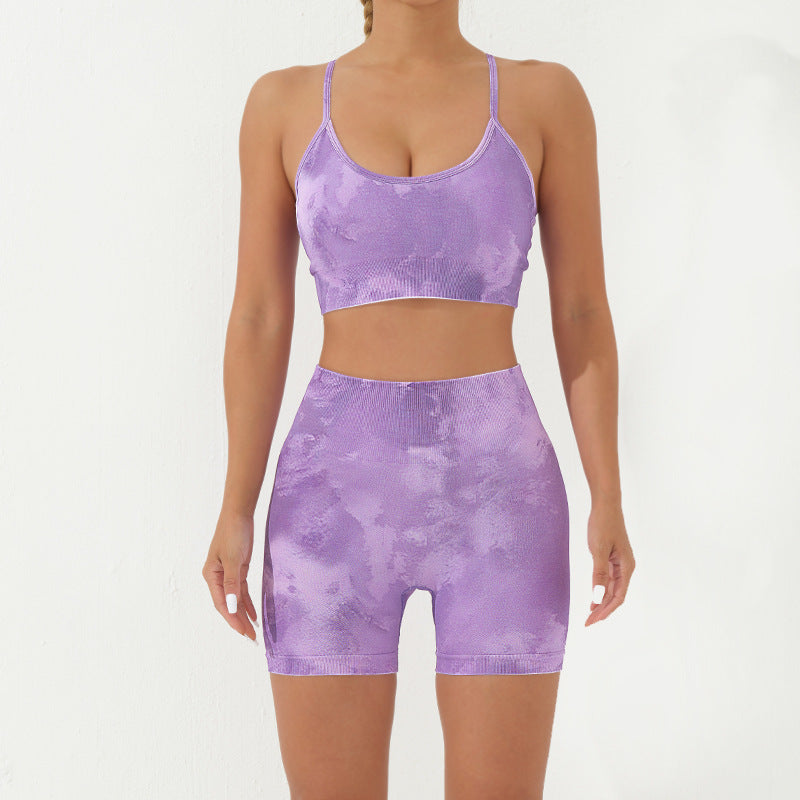 Buddha Stones 2 pezzi Camo Print senza schienale Criss-Cross Strap Top Reggiseno Pantaloncini Leggings Pantaloni Fitness Yoga Outfit Set - Viola - 2 pezzi (top e pantaloncini) - US8-10, UK/AU12-14, EU40-42 (L) - image 24