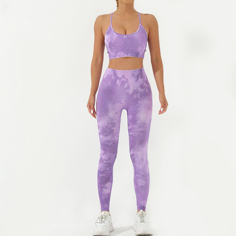Buddha Stones 2 pezzi Camo Print senza schienale Criss-Cross Strap Top Reggiseno Pantaloncini Leggings Pantaloni Fitness Yoga Outfit Set - Viola - 2 pezzi (top e pantaloni) - US8-10, UK/AU12-14, EU40-42 (L) - image 25