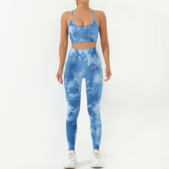 Buddha Stones 2 pezzi Camo Print senza schienale Criss-Cross Strap Top Reggiseno Pantaloncini Leggings Pantaloni Fitness Yoga Outfit Set - Blu - 2 pezzi (top e pantaloni) - US8-10, UK/AU12-14, EU40-42 (L) - image 18