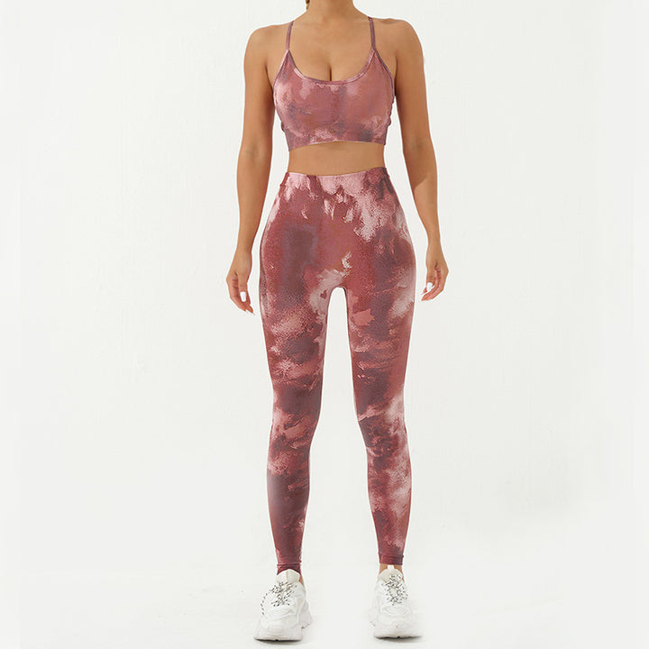 Buddha Stones 2 pezzi Camo Print senza schienale Criss-Cross Strap Top Reggiseno Pantaloncini Leggings Pantaloni Fitness Yoga Outfit Set - Borgogna - 2 pezzi (top e pantaloni) - US8-10, UK/AU12-14, EU40-42 (L) - image 13