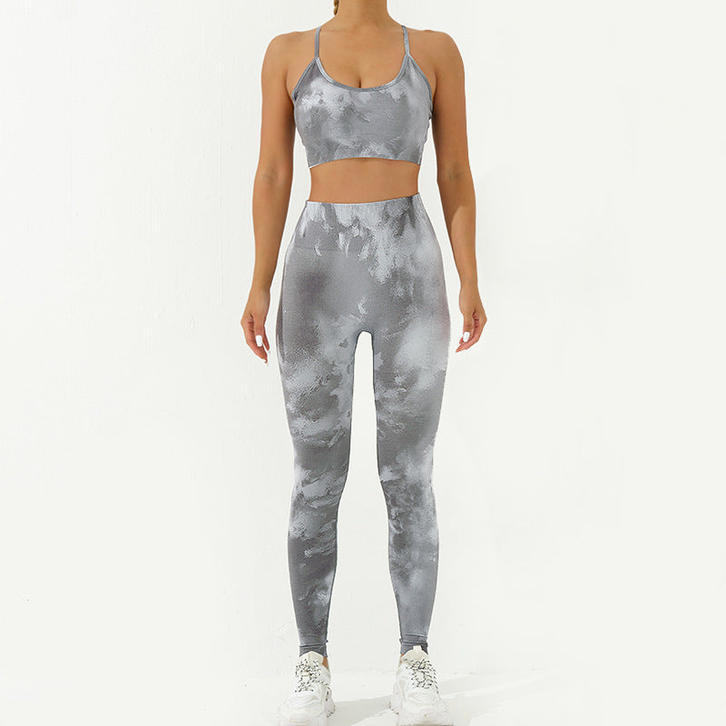 Buddha Stones 2 pezzi Camo Print senza schienale Criss-Cross Strap Top Reggiseno Pantaloncini Leggings Pantaloni Fitness Yoga Outfit Set - Grigio - 2 pezzi (top e pantaloni) - US8-10, UK/AU12-14, EU40-42 (L) - image 23